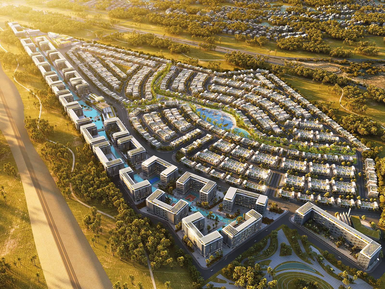 Damac Riverside invites you to breathe easier in a modern suburban setting where space, greenery, and everyday convenience come together. Set in Dubai’s southwest growth corridor near Dubai South and Expo City Dubai, Damac Riverside connects you quickly to the city via Emirates Road (E611) and Jebel Ali–Lehbab Road (E77), with seamless links to Sheikh Mohammed Bin Zayed Road (E311) and Sheikh Zayed Road (E11). Morning runs along shaded jogging paths, kids exploring pocket parks, and weekend rides at the Al Qudra Cycling Track are all within easy reach. Commute times stay practical—about 15–20 minutes to Expo City Dubai, 20–30 minutes to Al Maktoum International Airport (DWC), around 30 minutes to Dubai Marina, and roughly 35–40 minutes to Downtown Dubai, depending on traffic. Surrounded by DAMAC Hills 2, Dubai Investments Park, Green Community DIP, and Remraam, Damac Riverside blends the calm of a neighborhood with the energy of Dubai’s most connected districts, delivering a lifestyle that feels expansive yet close to what matters.